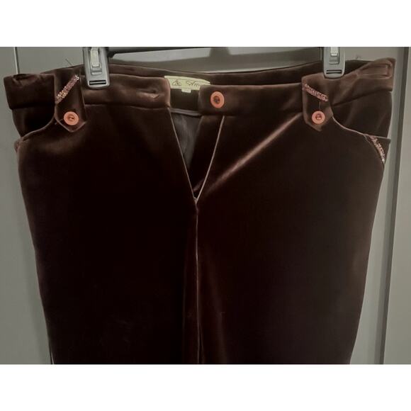 Vintage Velvet Pants Brown Straight Leg High Rise Sequins Women's XL 28" Inseam - Picture 6 of 8